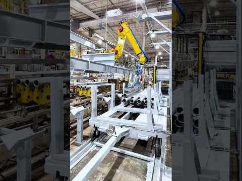 Robotic handling and cart loading for packaging of PVC pipes #shorts #robotics #automation #fanuc