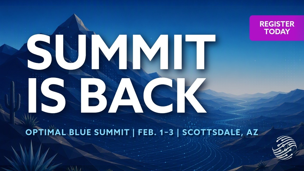 Optimal Blue Summit 2027 video thumbnail showing Summit Is Back, February 1 through 3, Scottsdale, Arizona