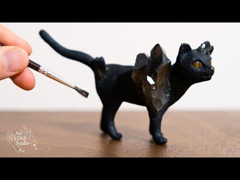 Fantasy black cat figure with natural stone - YouTube