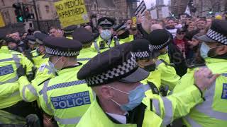 Ugly Scenes And Clashes At 'Anti-Covid Restriction' Protest Outside Parliament