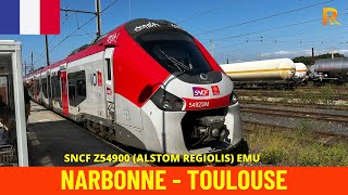 Cab Ride Narbonne - Toulouse (Bordeaux-Sète Railway, France) train driver's view in 4K