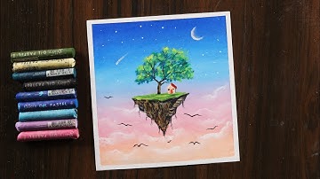 Today i draw a floating island with oil pastels / easy oil pastel drawing for beginners