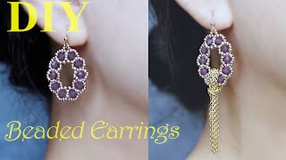[DIY] Beaded Earrings Tutorial How to make bead Earring #beadsjewellery｜ハンドメイドビーズアクセサリー｜ビーズステッチ｜串珠教程