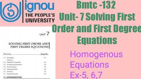 (v-46) Ignoucbcs bag bscg mathematics bmtc-132 Unit-7 Homogenous equations Ex5, 6,7