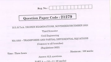 MA3351 | Transform and Partial Differential Equatiins | Nov Dec 2023 | Anna University | Questions