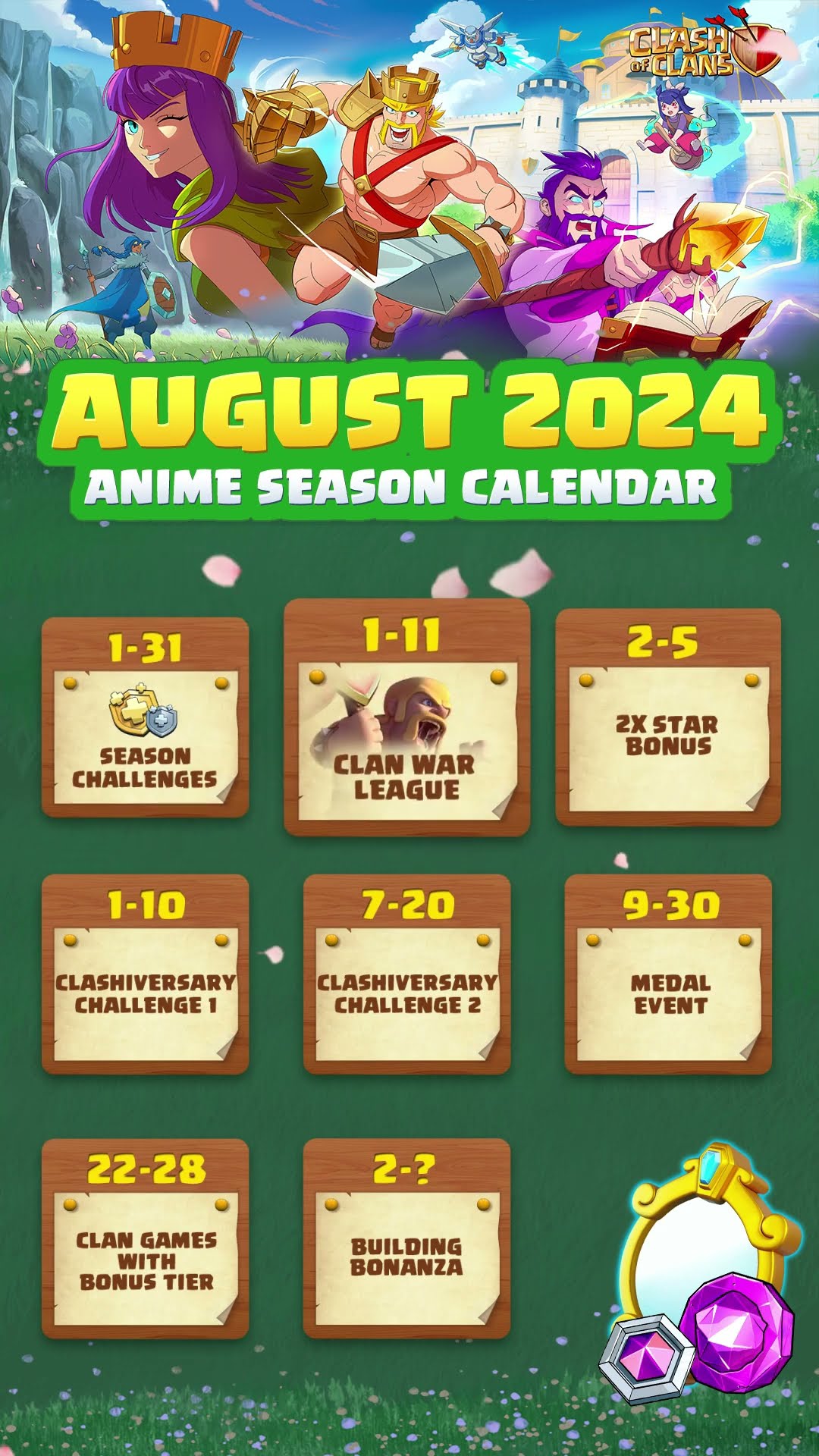 Anime-Themed Season is upon us! Here is this season's lineup of events. Happy 12th Clashiversary! ?