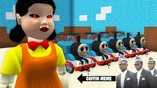 HOW ESCAPE from SQUID GAME with THOMAS THE TANK ENGINE.EXE in Minecraft - Coffin Meme SCARY DOLL