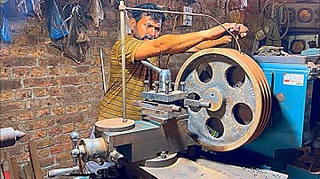 Wonderful process of making v belt pulley on lathe machine for silage machine .|| boring the pulley