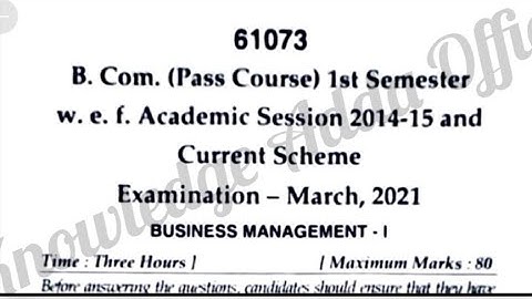 B.Com.1st Semester (BUSINESS MANAGEMENT - 1) 2021 Question Paper #knowledgeaddaofficial