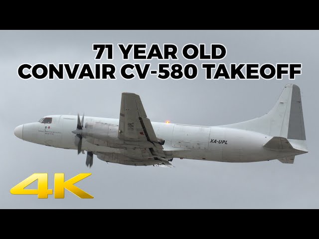 71 Year Old Convair CV-580 Taxi and Takeoff from Louisville