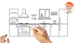 كيفية رسم مطبخ حديث | رسومات سهلة