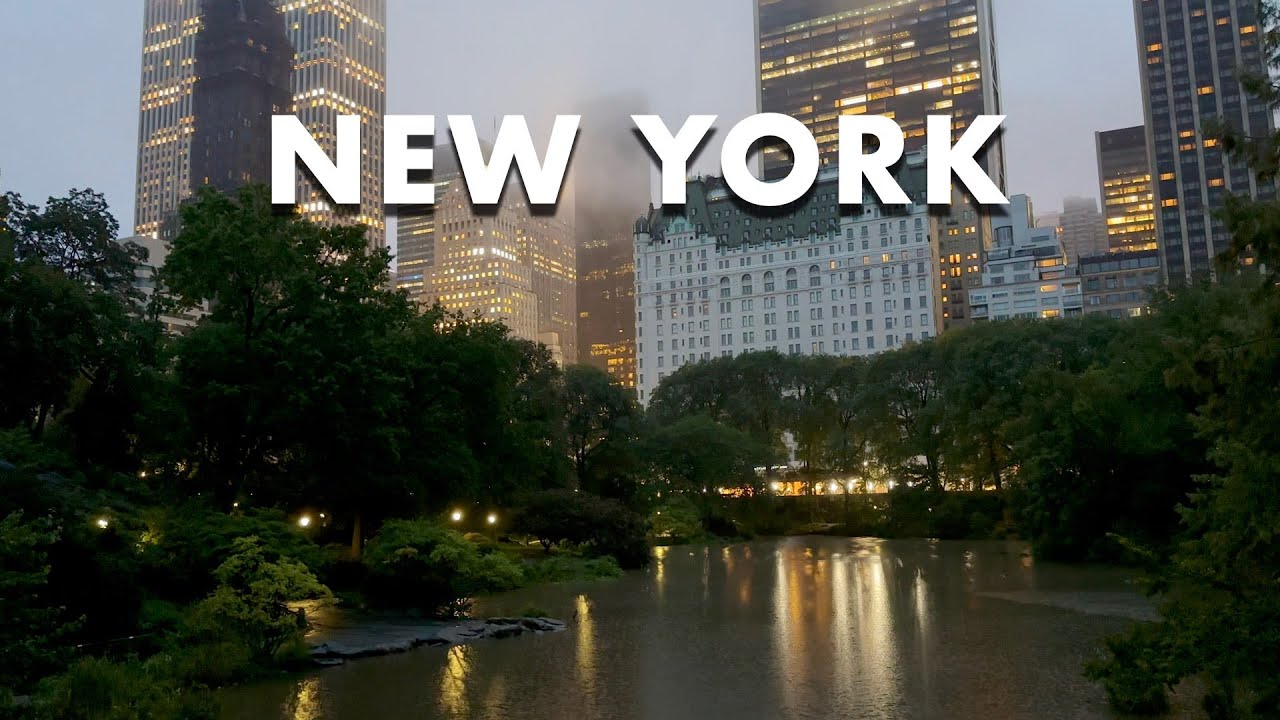 New York City Walking Tour [4K] Central Park Heavy Rain & Flash ...