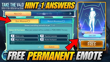 🔴 TAKE THE V4.0 QUIZ AND CLAIM A FREE EMOTE EVENT PUBG MOBILE | FREE SAKA SAKA EMOTE | HINT 1 ANSWER