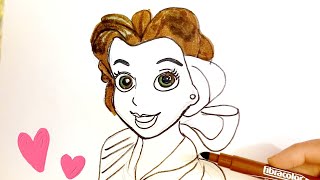 Belle Princess Disney Easy drawing and coloring Pages  for kids  #forkids #coloringpages