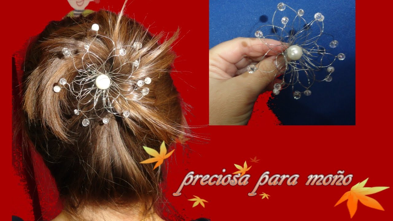 manualidades raudales flor de alambre,perlas y swarosky para moño de bailarina