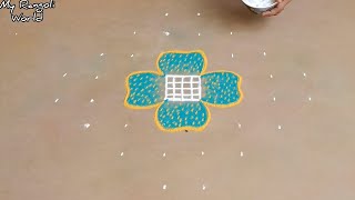 Sravana masam Muggulu with dots/Easy Daily Flower Kolam for Beginners/Simple Daily Rangoli design