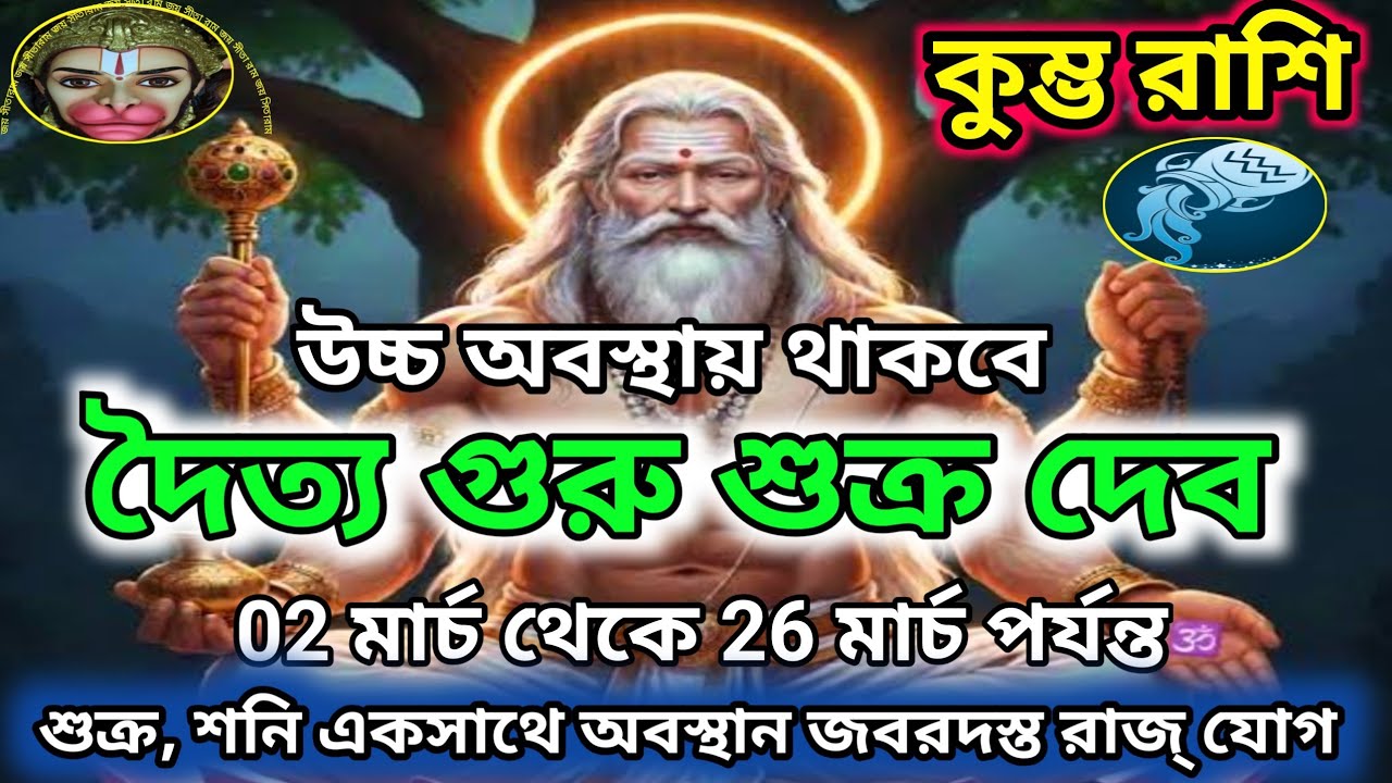 কুম্ভ রাশি দৈত্য গুরু শুক্র দেব উচ্চ অবস্থান 02/03/26।। শুক্র, শনি একসাথে থাকবে, জবরদস্ত রাজ্ যোগ।।