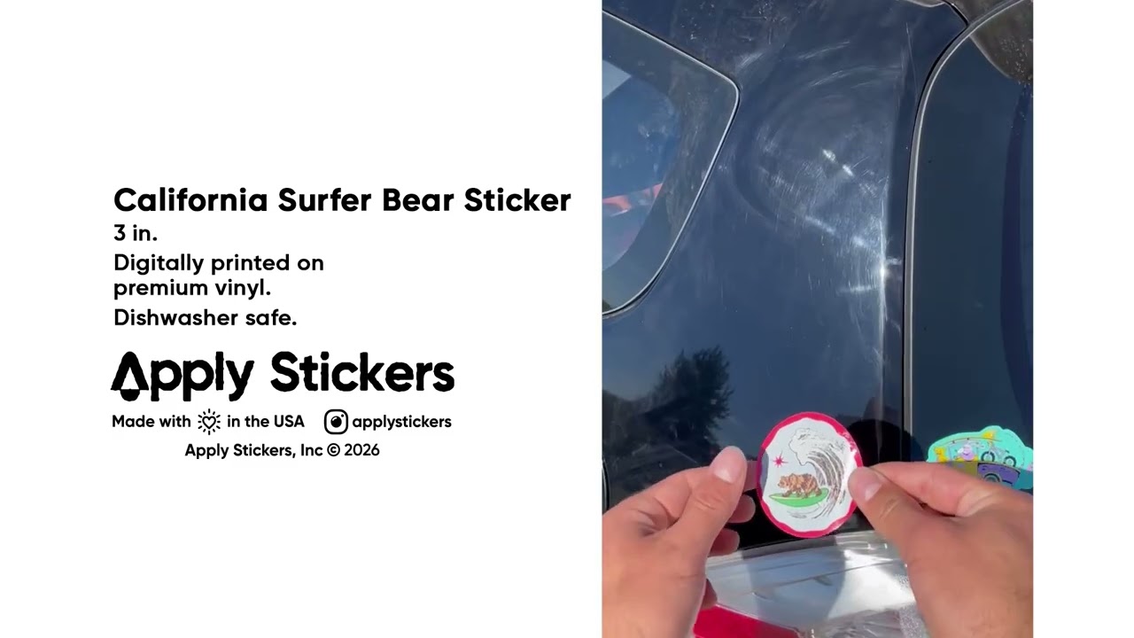 Preview of Apply Stickers California Surfer Bear Sticker Video