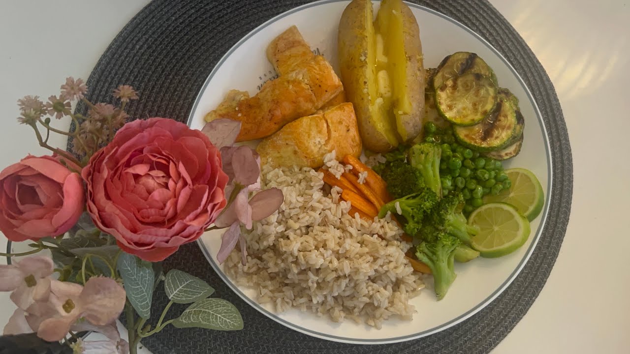 Healthy Salmon Bowl With Brown Rice & Soft-Cooked Veggies | Easy & Colorful Meal Prep.