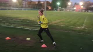 Individual training of young goalkeeper