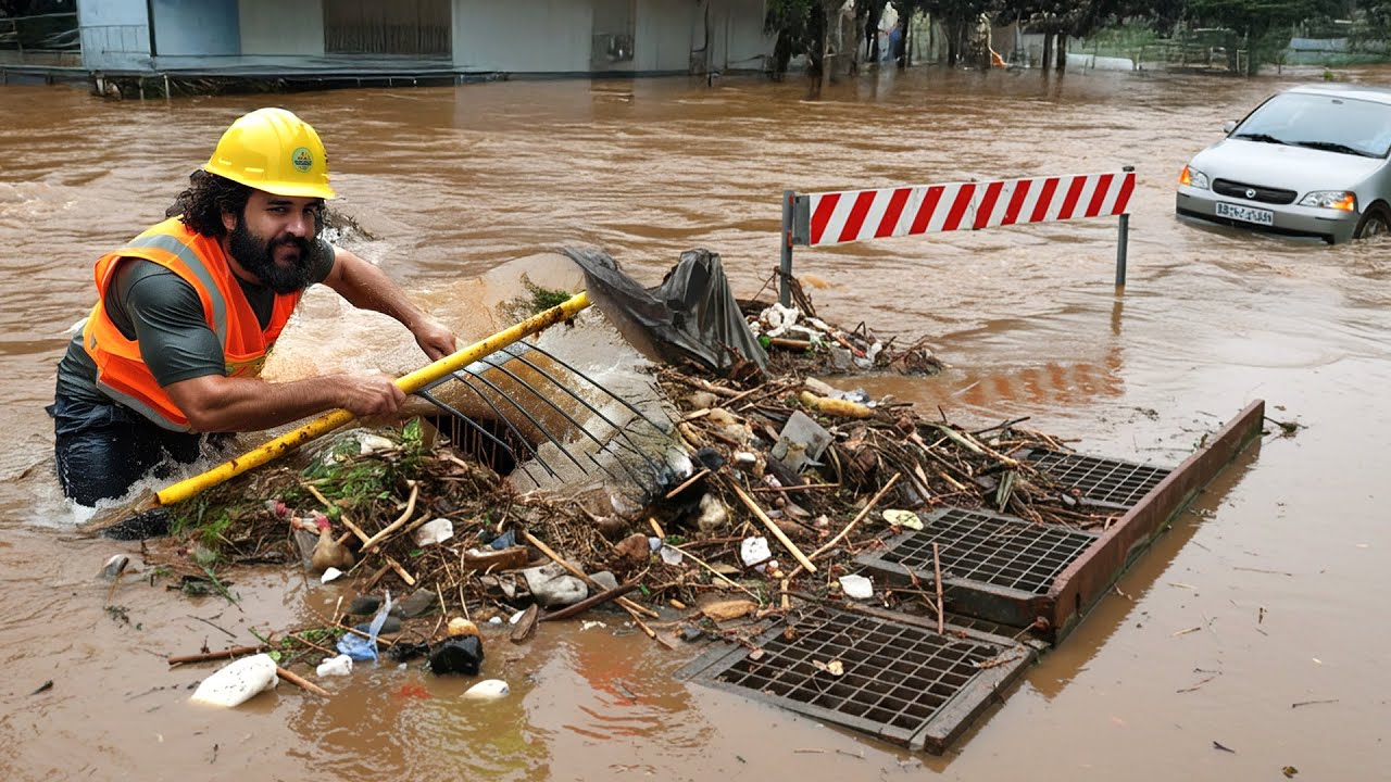 Clearing Clogged Storm Drains to Rescue Flooded Streets - YouTube