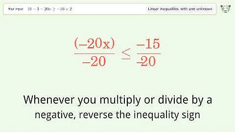 Solving Linear Inequalities: 10-3-20x is Greater Than or Equal to -10+2