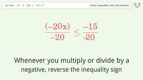 Solving Linear Inequalities: 10-3-20x is Greater Than or Equal to -10+2