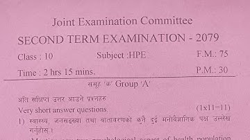 EPH Question(Mangsir 14) for SEE from ongoing 2nd Term Examination 2079,JEC,Bhaktapur