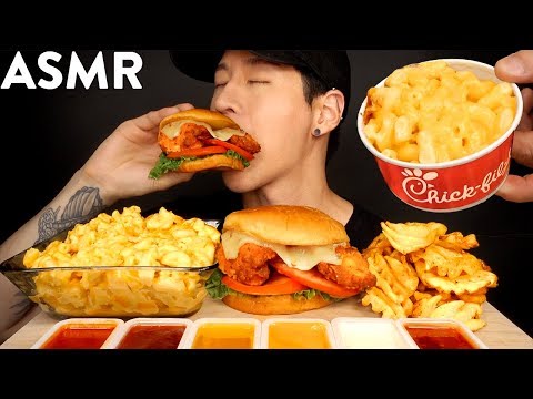 ASMR MAC N CHEESE SPICY CHICKEN SANDWICH FRIES MUKBANG No Talking EATING SOUNDS
