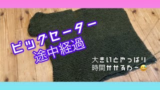 【編み物】ビッグセーター〔ビッグニット〕途中経過。ガーターだけど色々な編み方をしてややこしくなってます