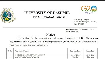Examination Rescheduled | BG 5th Semester | University of Kashmir