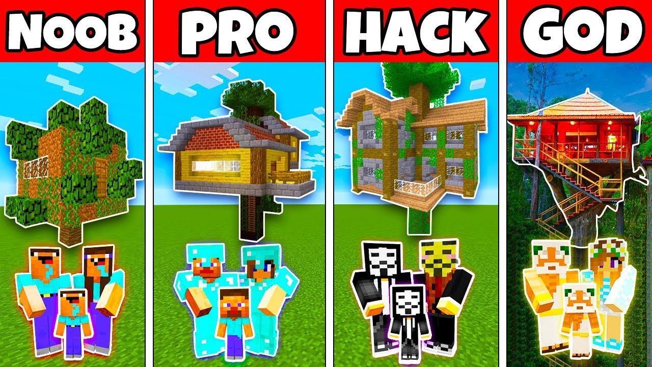God hacks. Minecraft Jungle Tree House build Challenge : NOOB vs Pro vs Hacker / animation. Minecraft Family Tree.