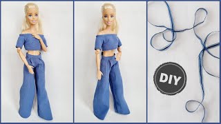 DIY Doll Clothes. How To Make Trendy Barbie Wide-leg Trousers With Darts and Cropped Blouse