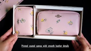 COACH Small &amp; Mini Boxy Cosmetic Case Set W/ Dandelion Floral Print / What fits Inside? / Unboxing