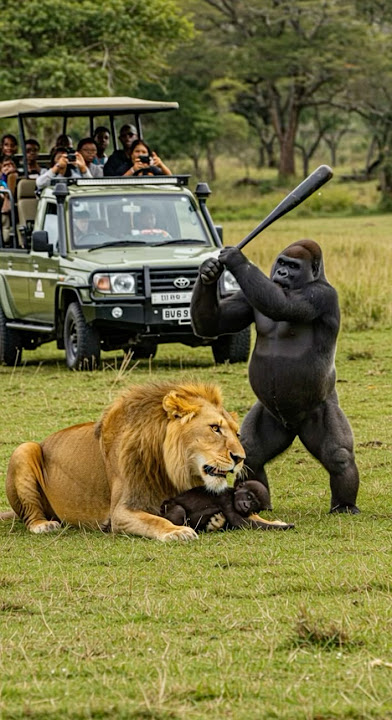 Unreal! The Gorilla Swings a Bat at the Lion’s Head… Can You Believe This? (AI Generated)