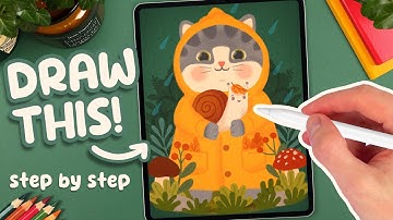 PROCREATE Tutorial for Beginners - How to Draw a Cute Autumn Cat (FREE Template & Brushes!)
