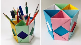 how to make pen stand ||origami pen holder ||ساخت قلم دانی