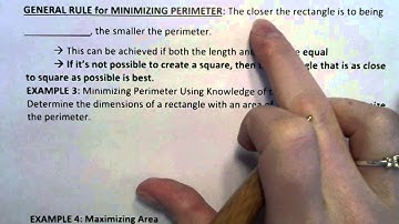 MAP4C - 2.5 Optimizing Lesson and Minimizing Perimeter Examples