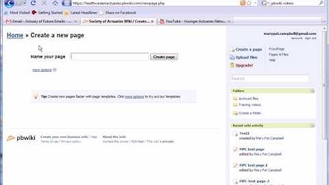 PBwiki Creating a page