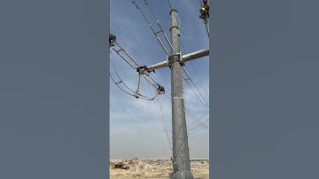 Jumper string installation on Monopole two pole Gantry. #respect #viral #workout #EPC #linemanlife