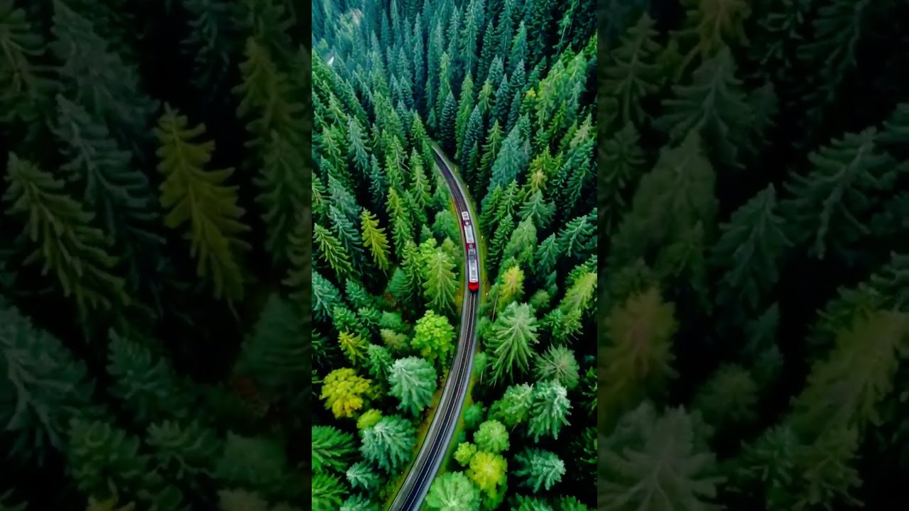 Drone view of train travelling in Forest 🔥 