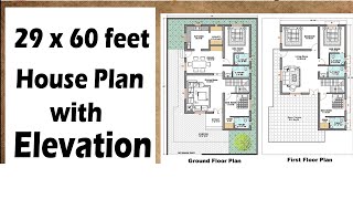 29 x 62 Feet House Plan with Elevation Design