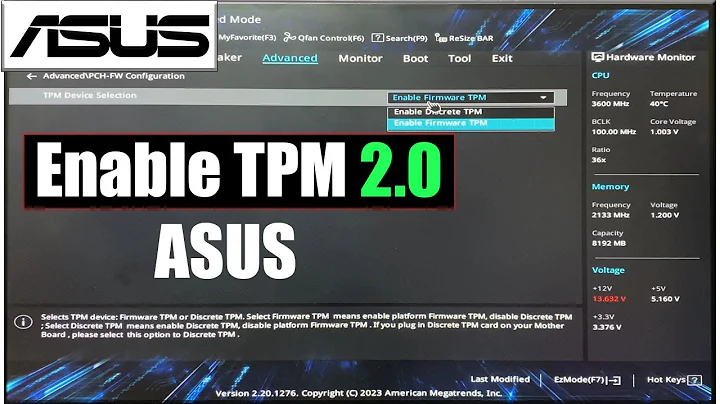 How to enable TPM 2.0 on ASUS Motherboard