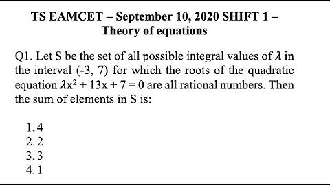 TS EAMCET Theory of equations September 10, 2020 Shift 1 - Solution in English