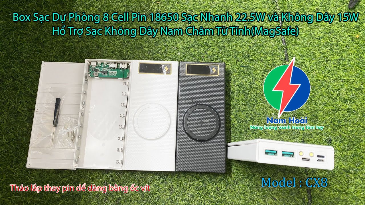 Box Sạc Dự Phòng MagSafe CX8 | 8 Cell Pin 18650 Sạc Nhanh QC,PD 3.0 22.5W, Sạc Không Dây 15W Từ Tính