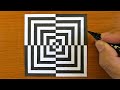 How To Draw Geometric Optical Illusion Art - 3D Trick Art on paper tutorial
