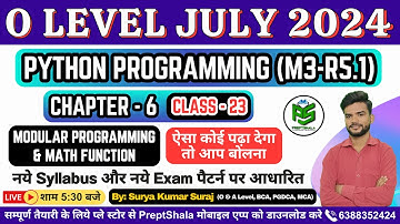 Day-23 || Python Programming (M1-R5.1) O Level || Python Programming M1-R5 For O Level || PreptShala