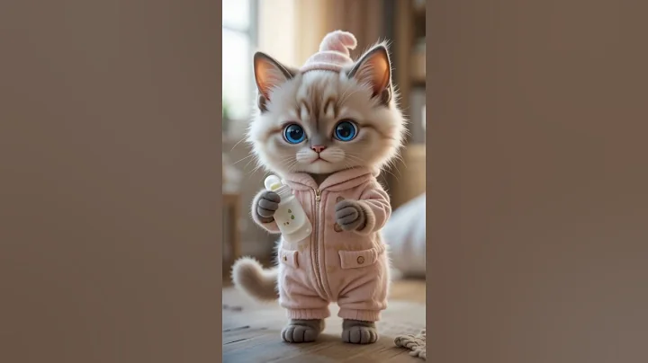Watch the video about A cute himalayan baby cat dancing with a babybottle.