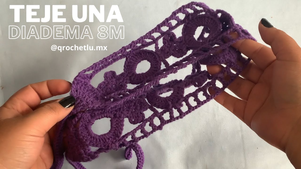 DIADEMA 8M A CROCHET 💜|Accesorio de cabello| TUTORIAL COMPLETO| paso a paso| español- english 