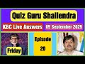 KBC Season 17 Episode 20 Live Answers | How to play kbc live answers 5 September 2025